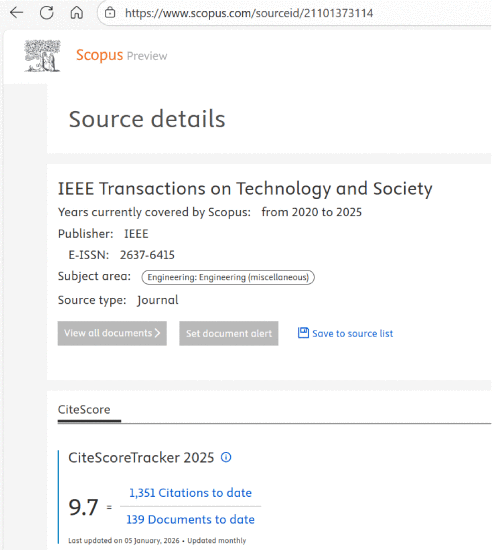 Editorial: IEEE Transactions on Technology and Society Achieves Major Indexing Milestone