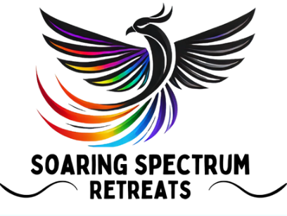 A stylized phoenix with rainbow-colored wings, representing the Soaring Spectrum Retreats logo.