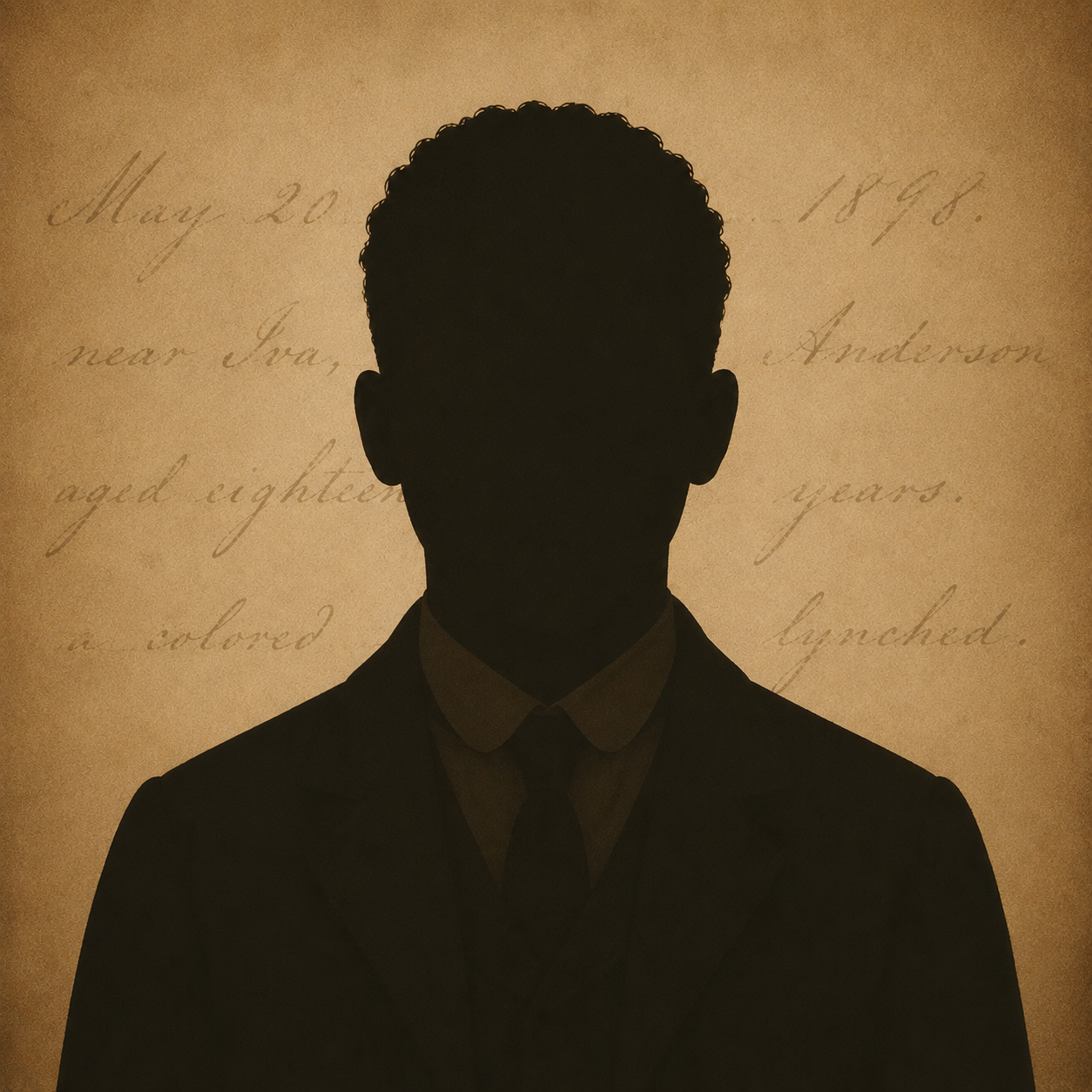 Silhouette of a man in a suit with handwritten text in the background.