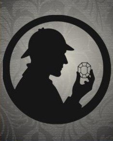 Silhouette of a person holding a geode with crystal formations inside, within a circular border.
