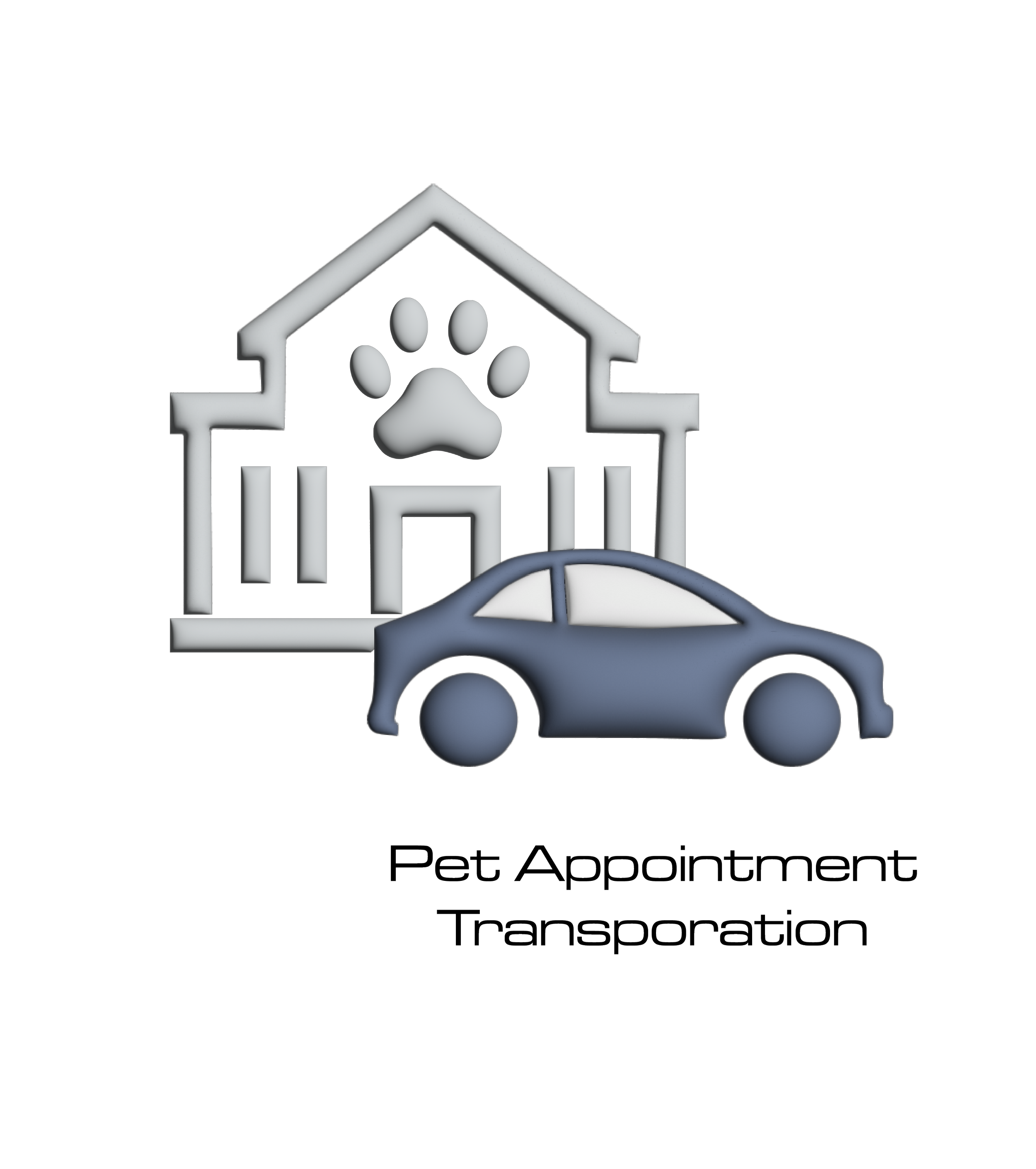 Illustration of pet house with paw print on the front, with text 'Pet Appointment transportation' adjacent.