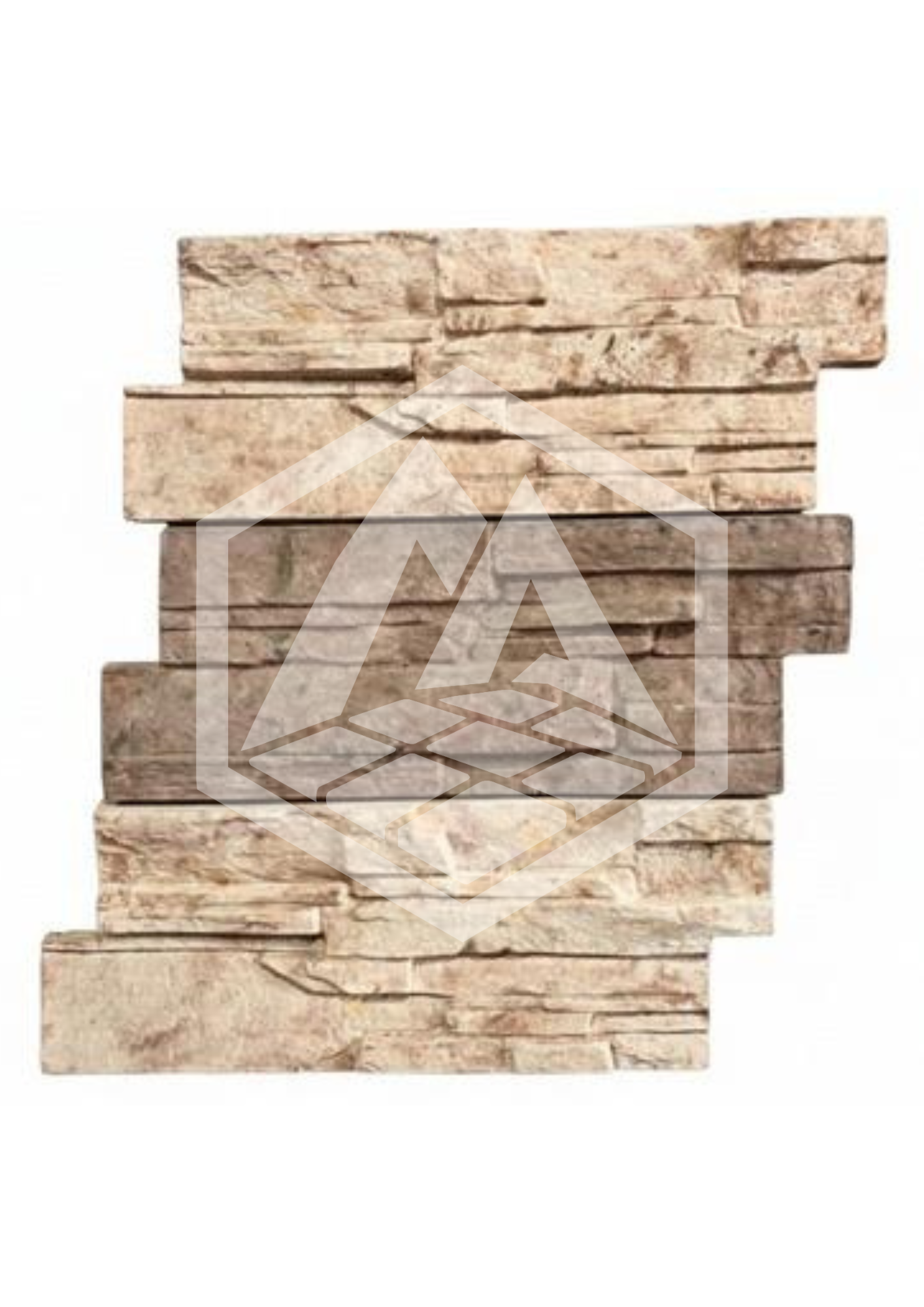 Stacked natural stone bricks with a rough texture and beige tones.