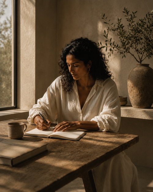 A woman sitting