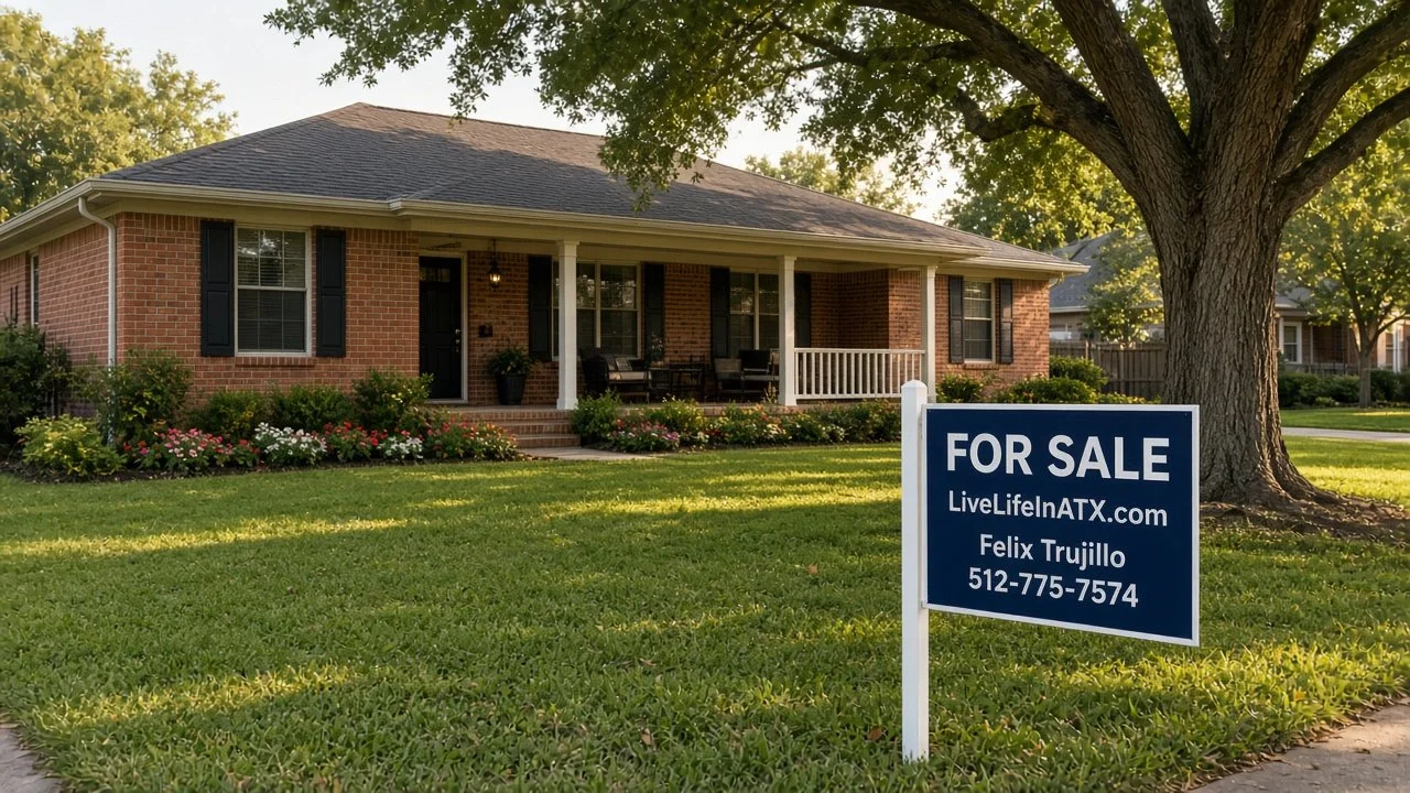 Cedar Park home for sale with Felix Trujillo Live Life in ATX sign