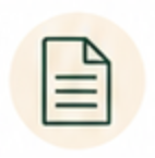 Icon of a document with lines of text and a folded corner on a beige circular background.