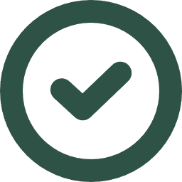 A dark green checkmark inside a circle indicating approval or completion.
