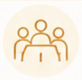 Icon of three people sitting at a conference table