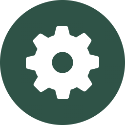 Gear icon on a dark green background