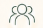 Icon of three simplified human figures standing together, representing community or group.