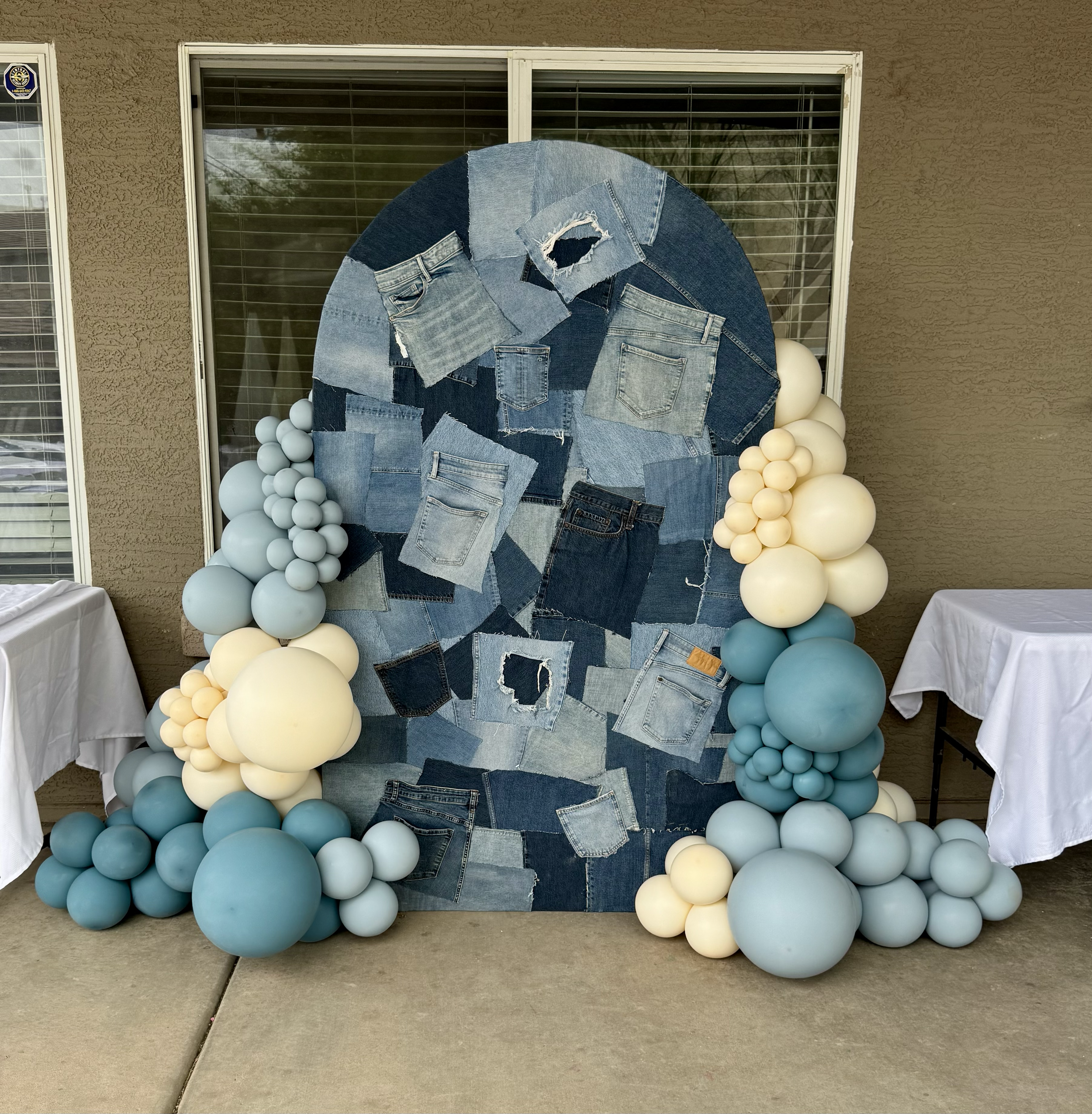 Denim backdrop with shades of blue & cream for a Blue Jean Baby Shower celebration