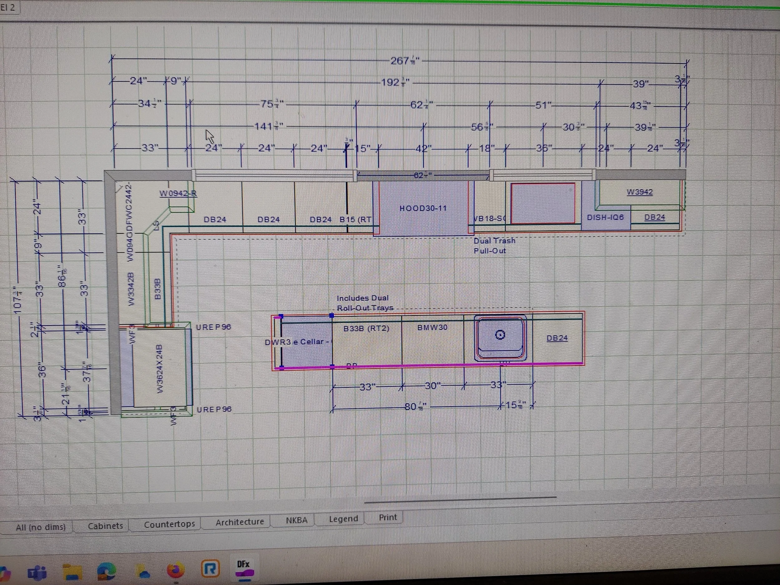 A detailed architectural floor plan on graph paper, showing measurements and layout of a building or room with labels for different sections and features.