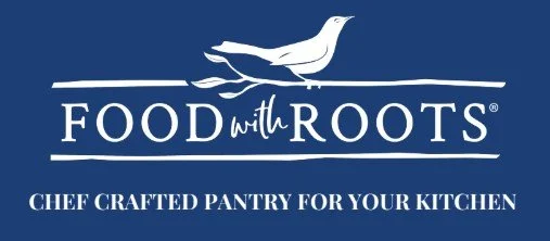 Logo for Food with Roots, a chef crafted pantry for your kitchen, featuring a bird graphic.