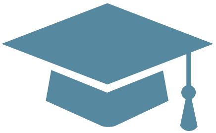 A blue graduation cap icon.