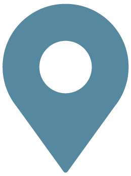 A large blue location pin icon.