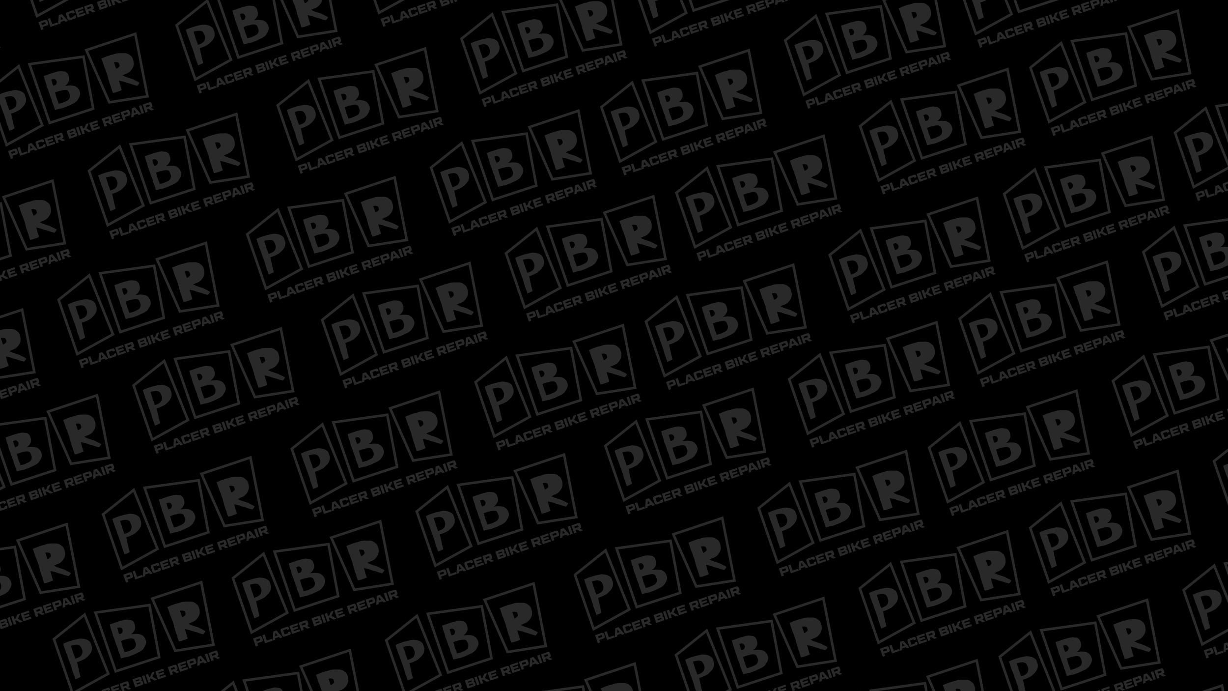 A black background with a repeating pattern of a logo that says 'PBR' and 'Placer Bike Repair' underneath.