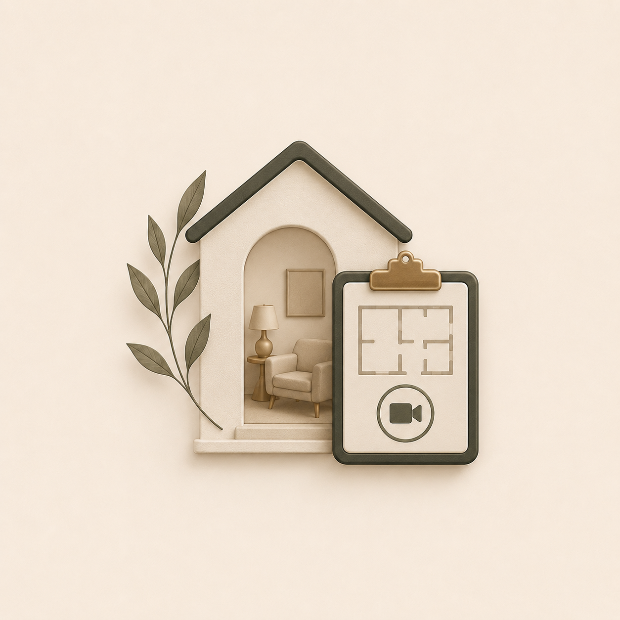 Home and tablet representing an in-person or video estate walkthrough