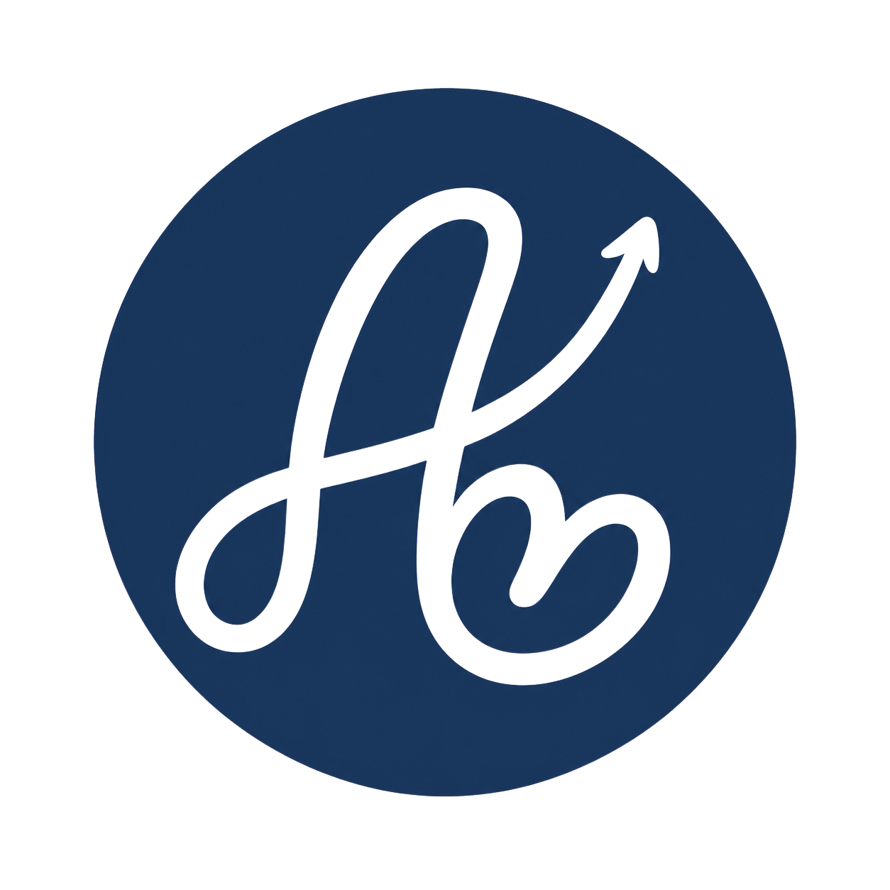 A circular logo with a dark blue background and black cursive letters 'L' and 'b', with an upward arrow integrated into the design.
