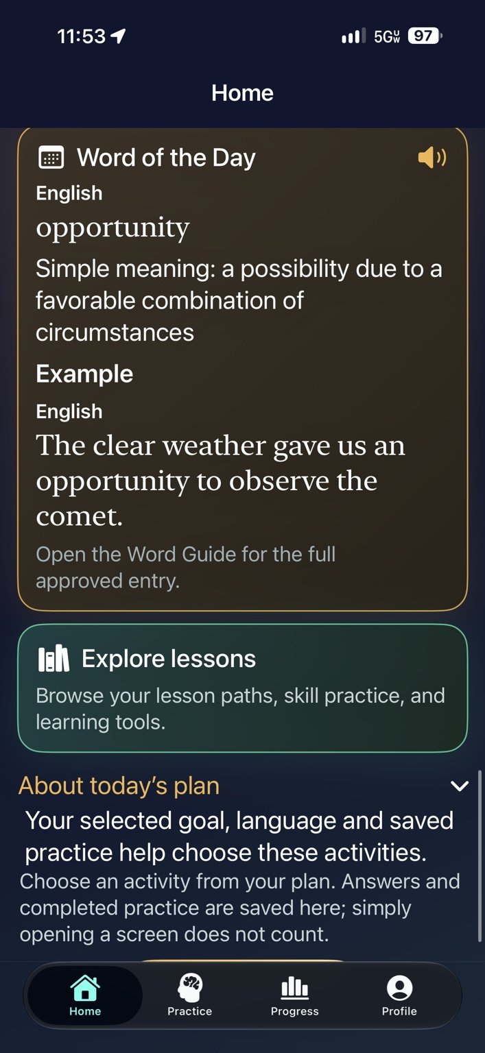 Your learning plan — Explore the Word of the Day and see how activities are selected.