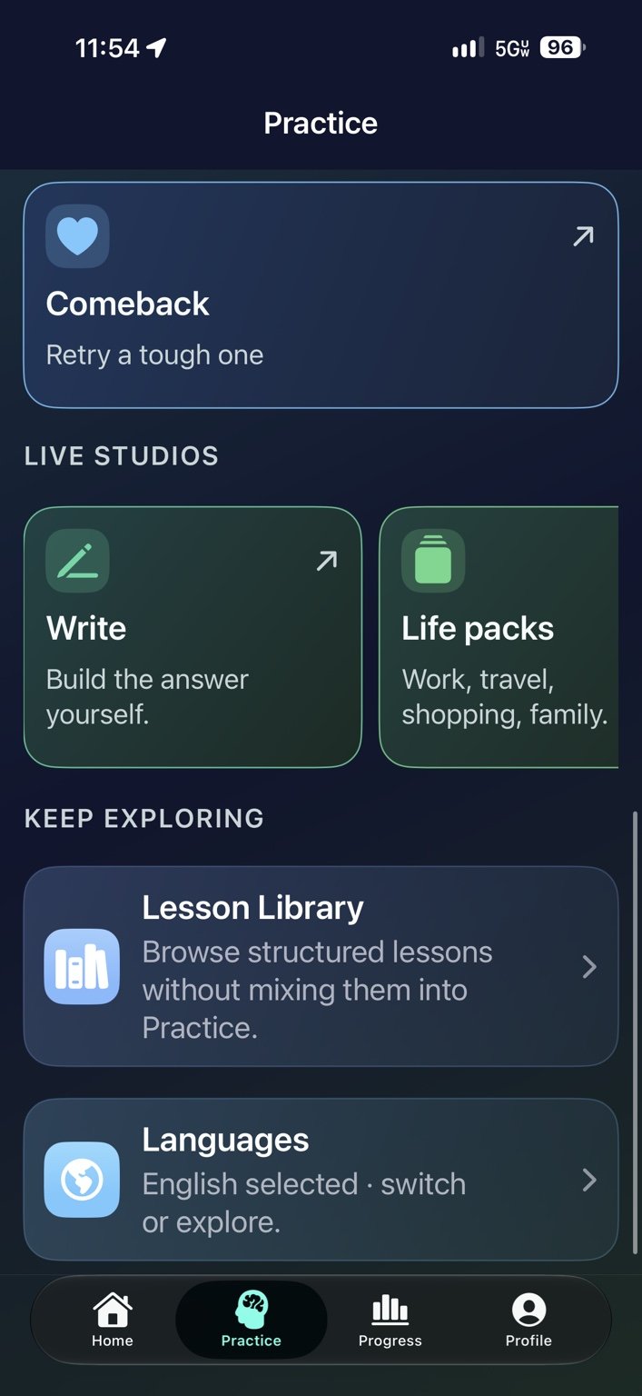 Live studios — Explore writing, life packs, the lesson library and languages.