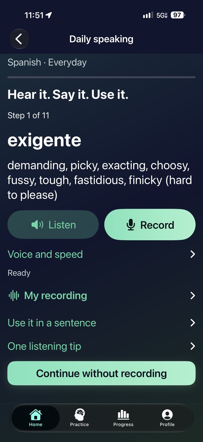 Daily speaking — Listen, record and use a word in a sentence.
