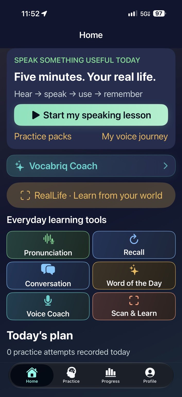 Everyday learning tools — Open pronunciation, recall, conversation, Voice Coach and Scan & Learn.
