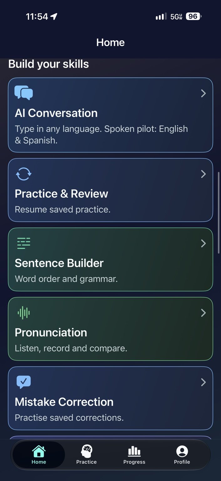 Build your skills — Find conversation, review, sentence building and pronunciation tools.