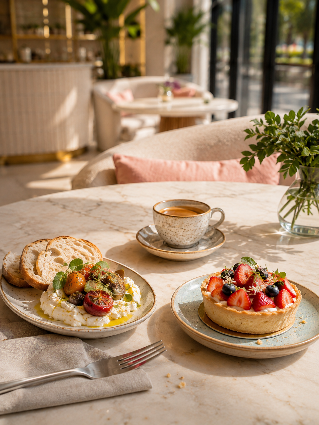Italian-style espresso, French-inspired fruit tart and Mediterranean shared plate at Hula Mula