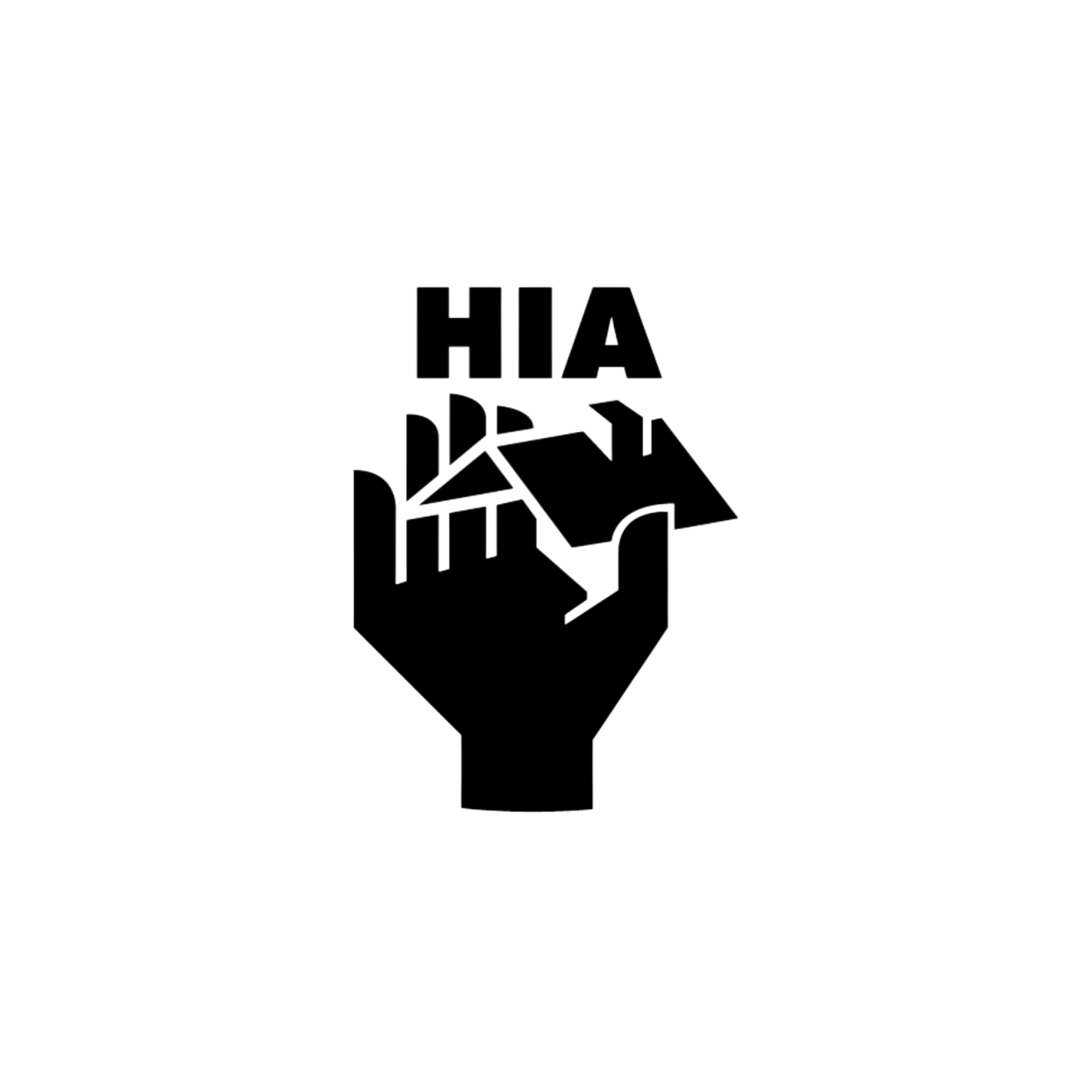Black and white abstract graphic with text that says "HIA" at the top forming a stylized, fragmented design.