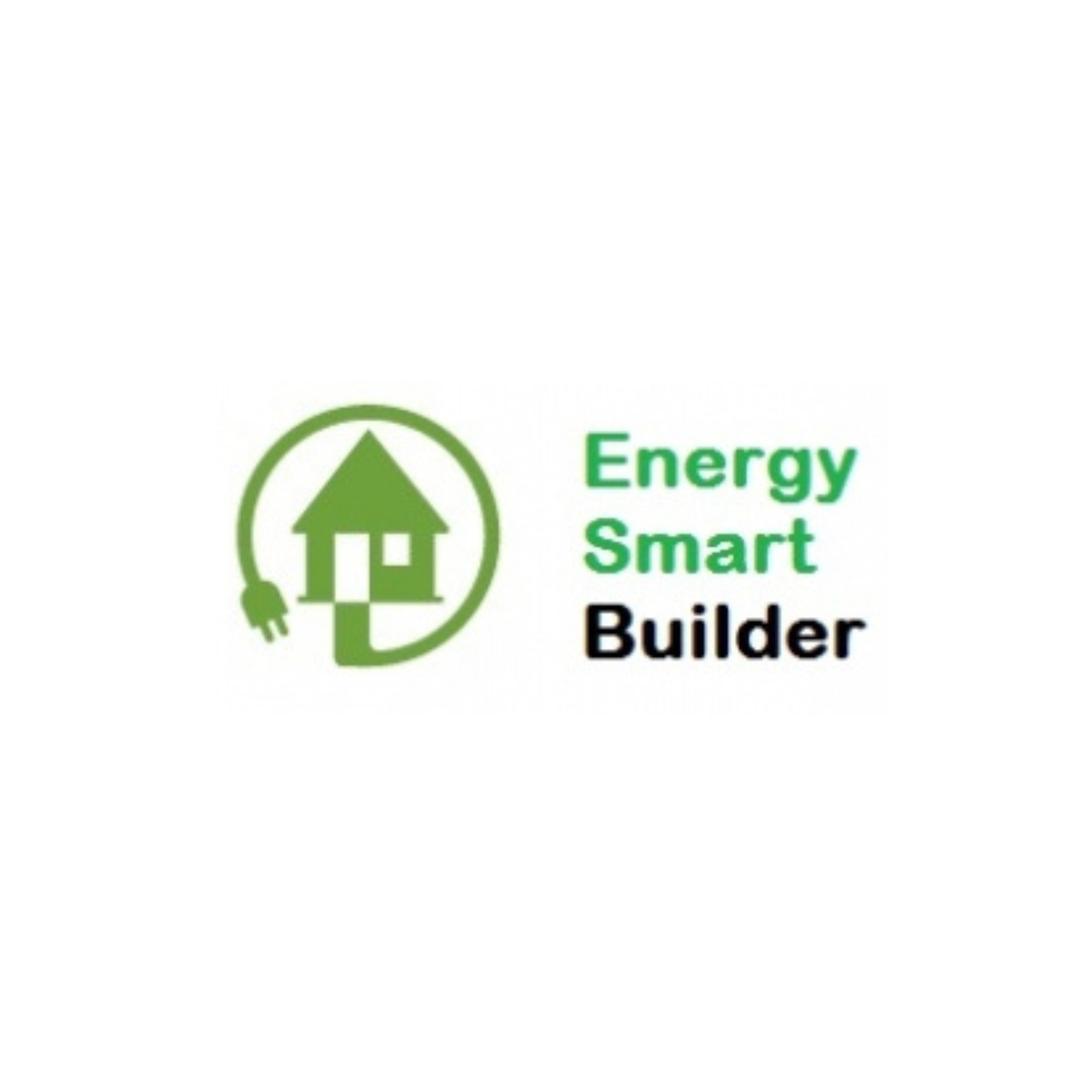 Logo of Energy Smart Builder with a green house inside a circle and a plug resembling a tree.