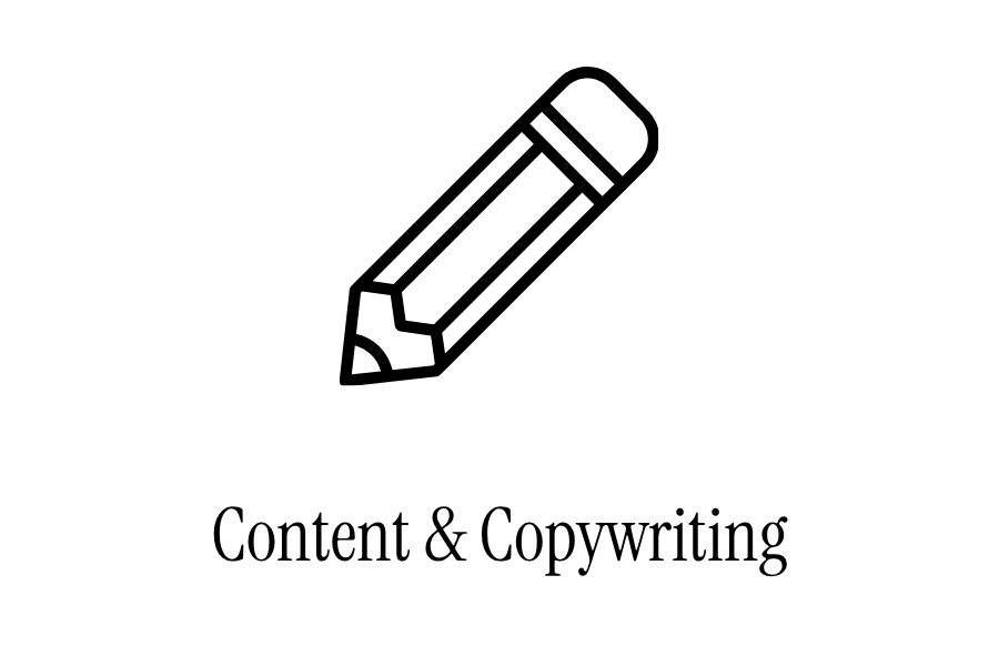 Icon of a pencil above the text 'Content & Copywriting'
