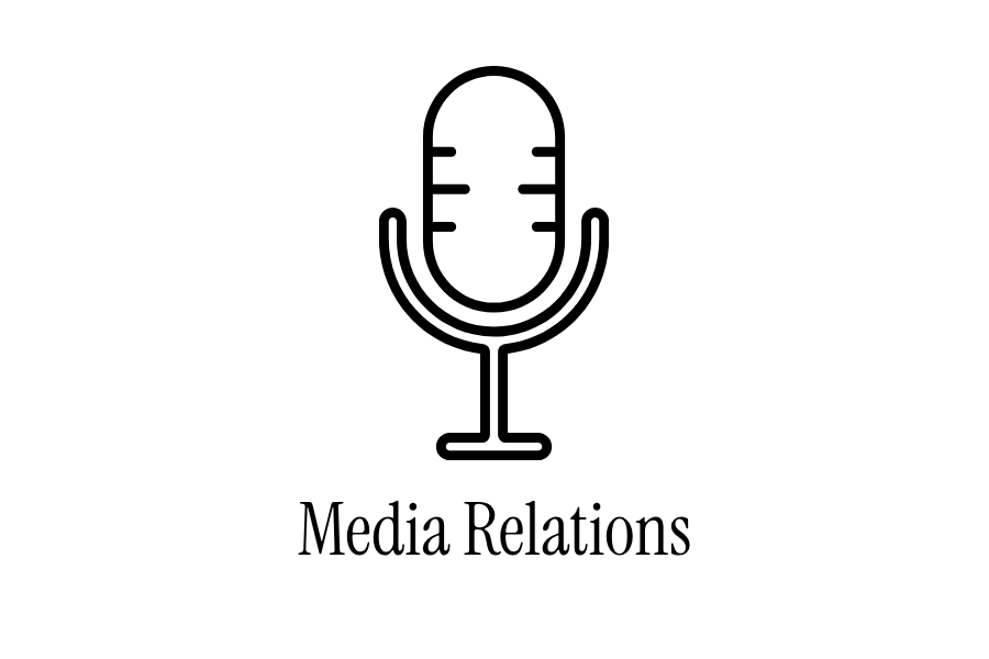 Icon of a microphone with the text 'Media Relations' underneath.