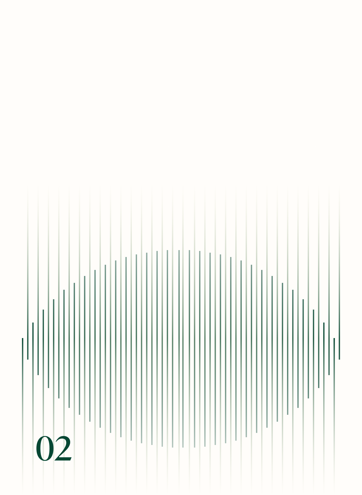 Abstract design with vertical lines forming a circular pattern and the number '02' at the bottom left
