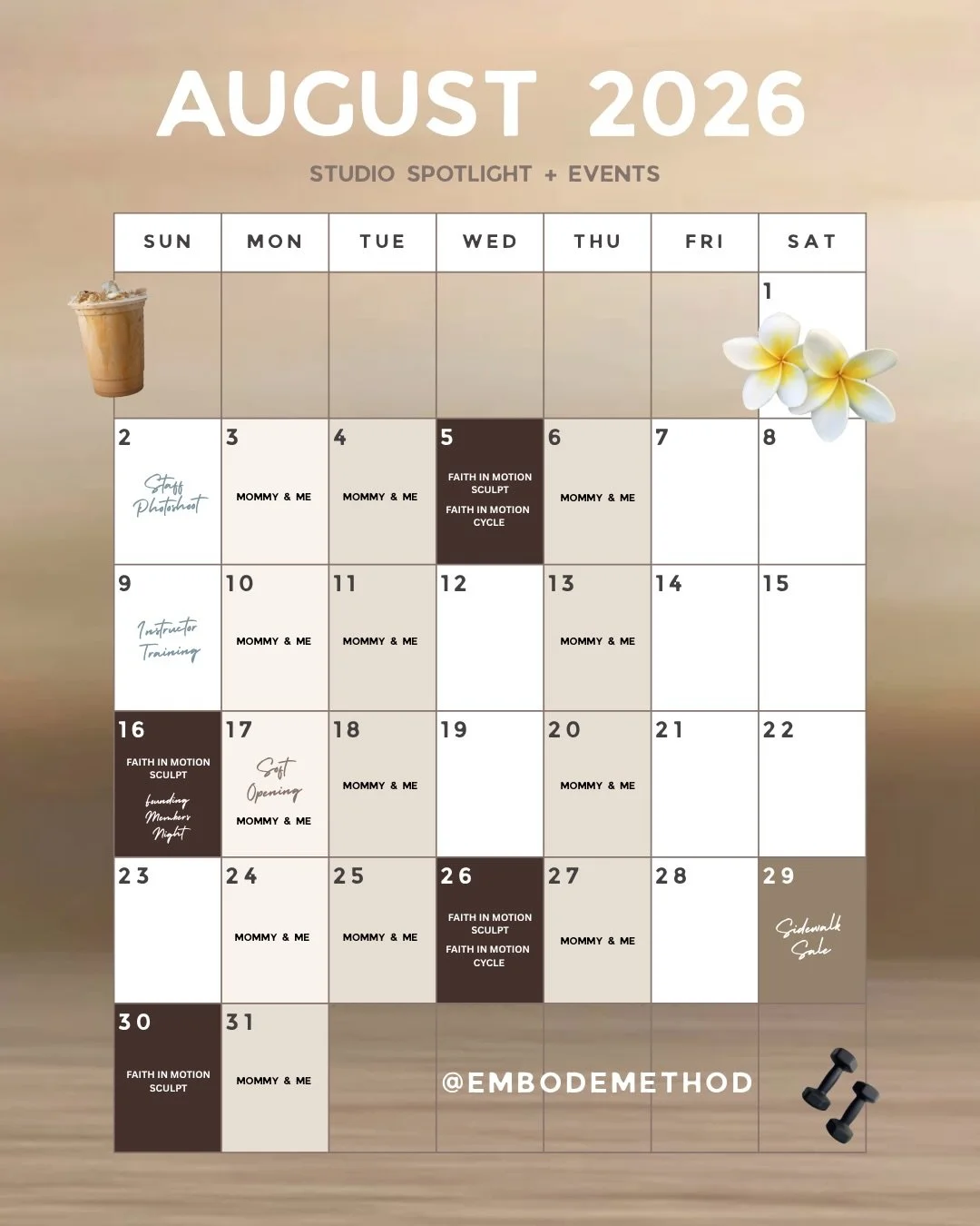 August is here, and we have so much to look forward to! ✨

From our weekly classes to our Faith in Motion, Mommy &amp; Me, instructor training, and community events, this month is full of opportunities to move, connect, and grow!

We&rsquo;re anticip