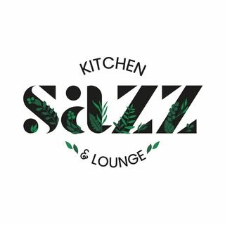 Logo for Kitchen, Sizzle & Lounge with stylized text and green leaf accents.
