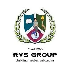 Logo of RVS Group with a shield, a book, a lamp, a torch, and a globe, surrounded by laurel branches, with the text 'estd 1983 RVS GROUP Building Intellectual Capital'