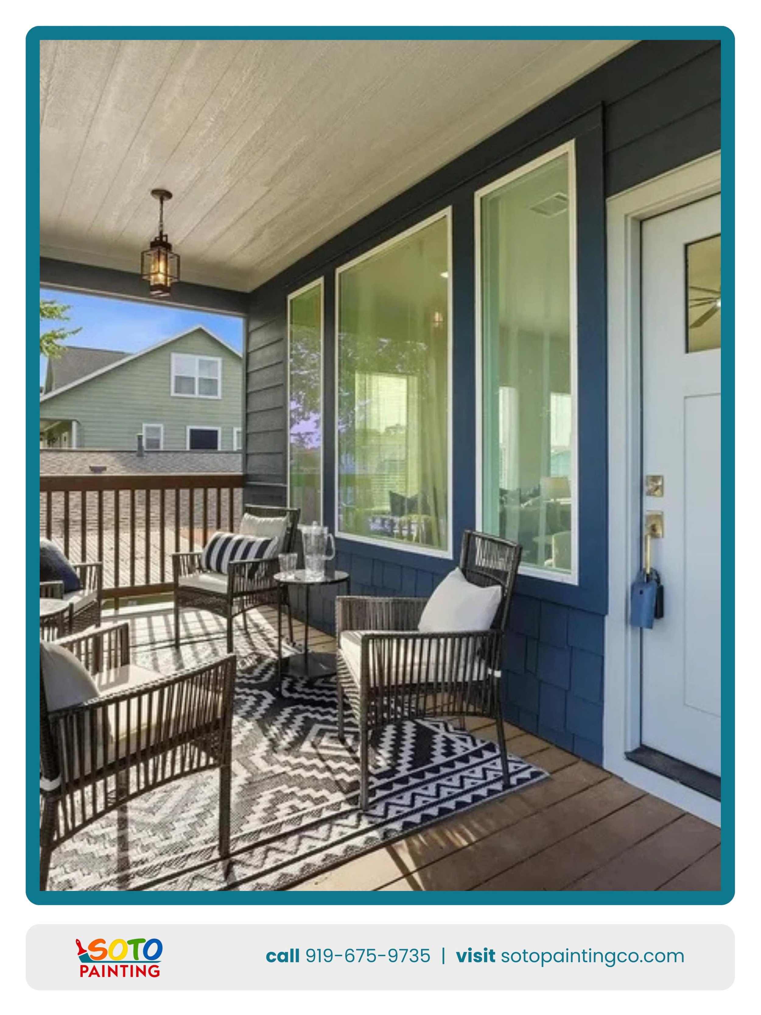 Exterior details matter.

A fresh finish around the porch, trim, doors, and siding can make the outside of a home feel cleaner, sharper, and more cared for.