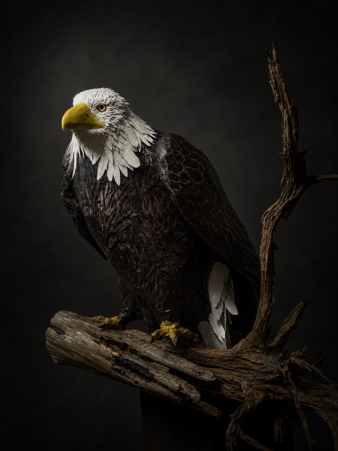 Bald Eagle | 2026 | Papier-mâché, acrylic paint, reclaimed wood | 24 x 36x 18 in