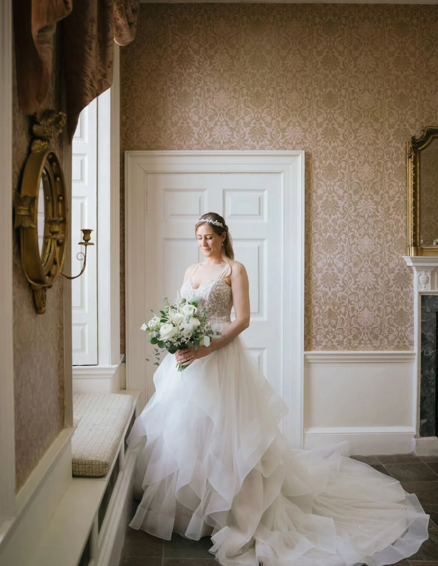 Lauren &amp; Callum at @colwickhall back in May. 🤍

Lauren opted for a timeless and elegant white &amp; green bouquet, captured so beautifully by @wildheartphotography_uk.

Fluffy ranunculus, delicate astilbe, orlaya and roses, &amp; peone, surround
