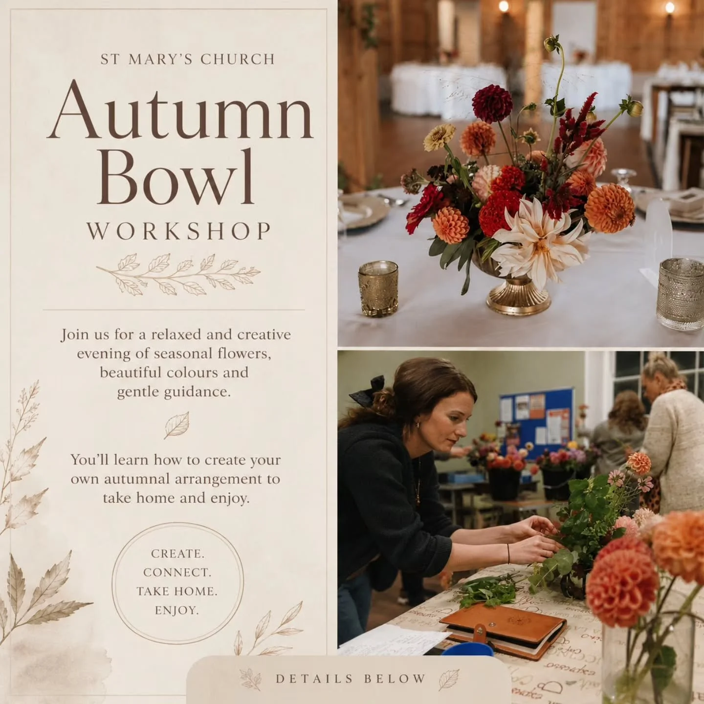 Upcoming Workshop... 🍁🍁

Join us for a fun and creative flower-arranging workshop. 

Learn how to create a beautiful bowl arrangement using fresh flowers, seasonal foliage and simple professional techniques. No previous experience is needed&mdash;j