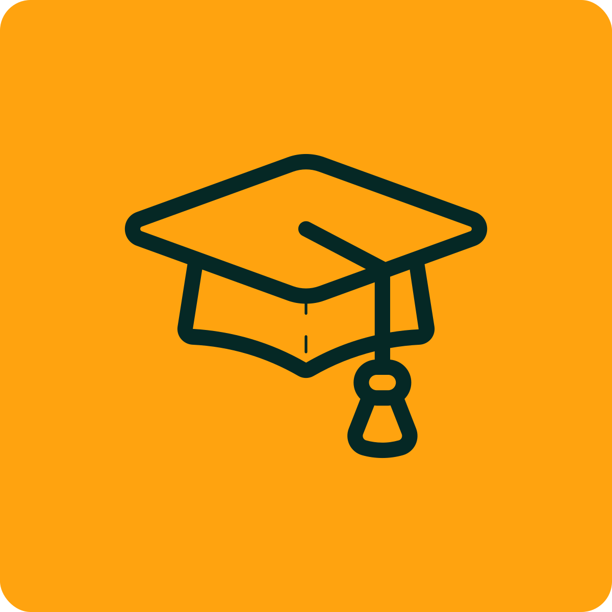 Icon of a graduation cap on an orange background.