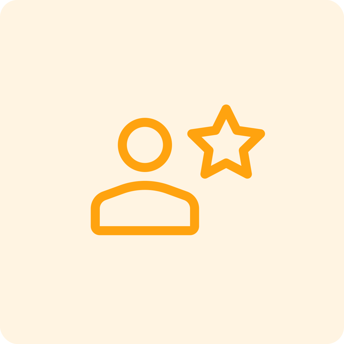 Outline icon of a person with a star next to it.