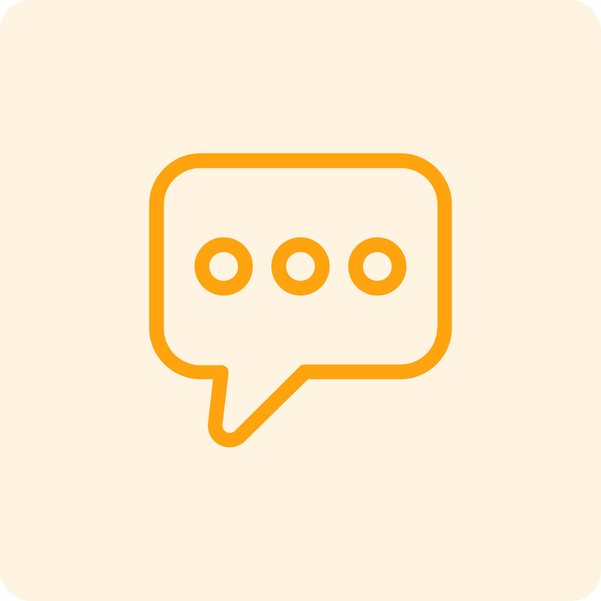 Mobile phone message icon with three dots outlined in orange.