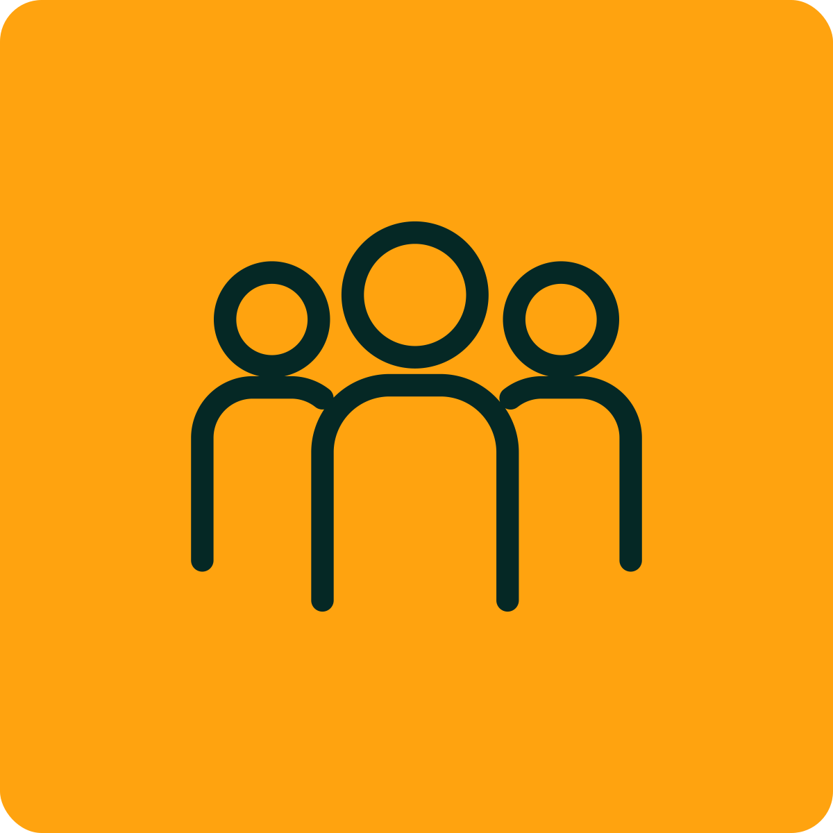 Icon of three people on an orange background.
