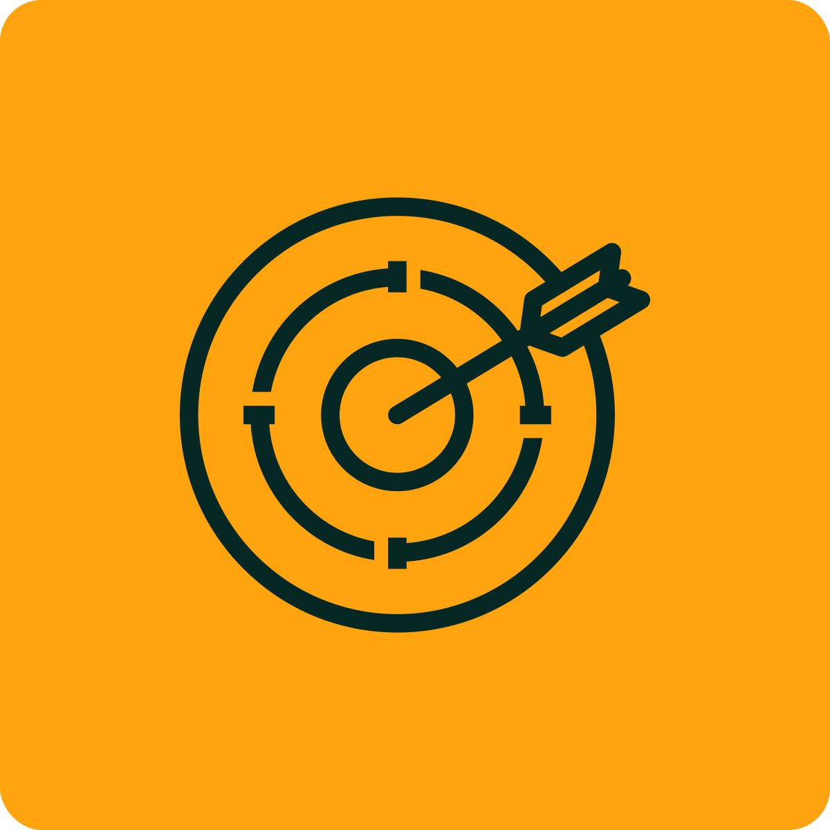A black target with an arrow hitting the center on an orange background.