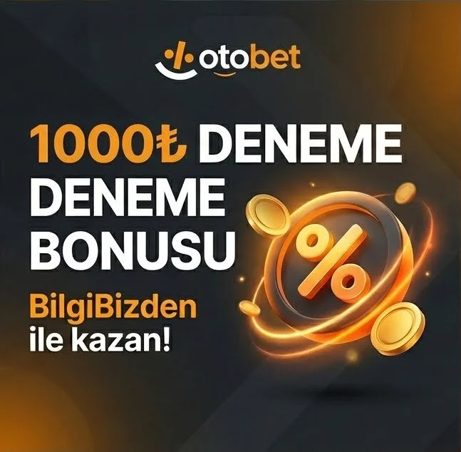 Otabet logosu ve büyük yüzde işareti ile birlikte 1000 TL deneme bonusu ve bilgi bankasından kazanma mesajı içeren reklam afişi.