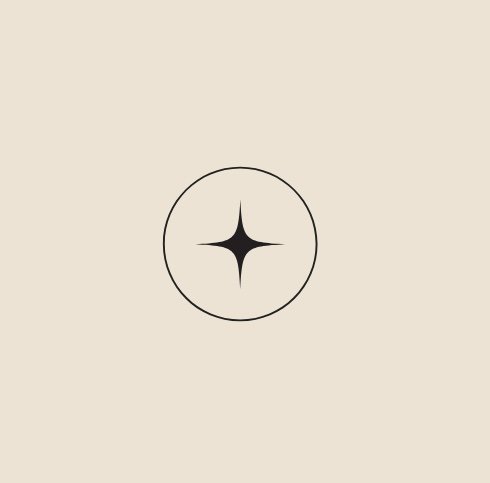 A black star shape inside a circle on a beige background.