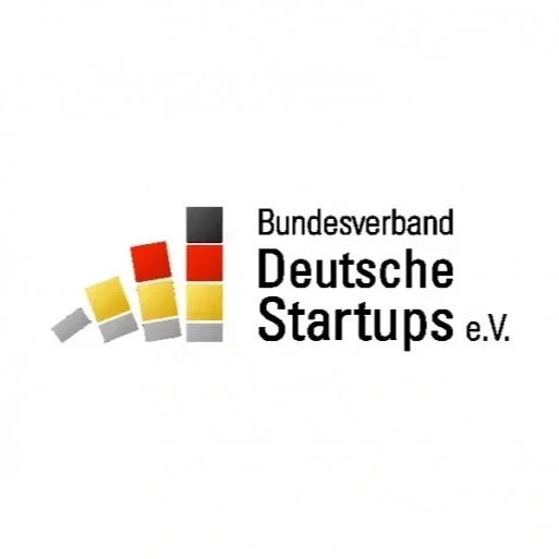 Logo des Bundesverbands Deutsche Startups e.V., bestehend aus farbigen Balken und schwarzem Text.