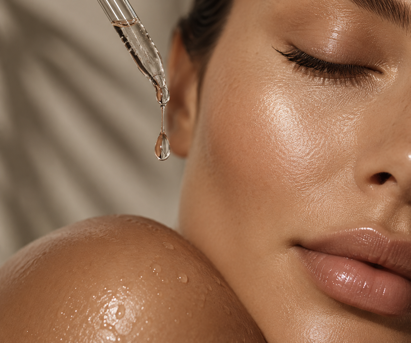 Close-up of healthy glowing skin receiving a bespoke professional skin rejuvenation treatment at LuxéPrive Aesthetics.