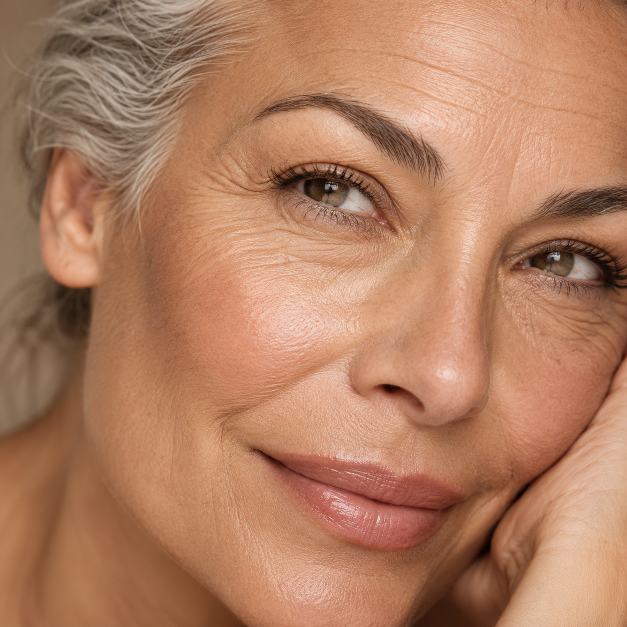 Close-up beauty portrait highlighting the eyes and upper face, representing wrinkle reduction and facial rejuvenation treatments at LuxéPrive Aesthetics.