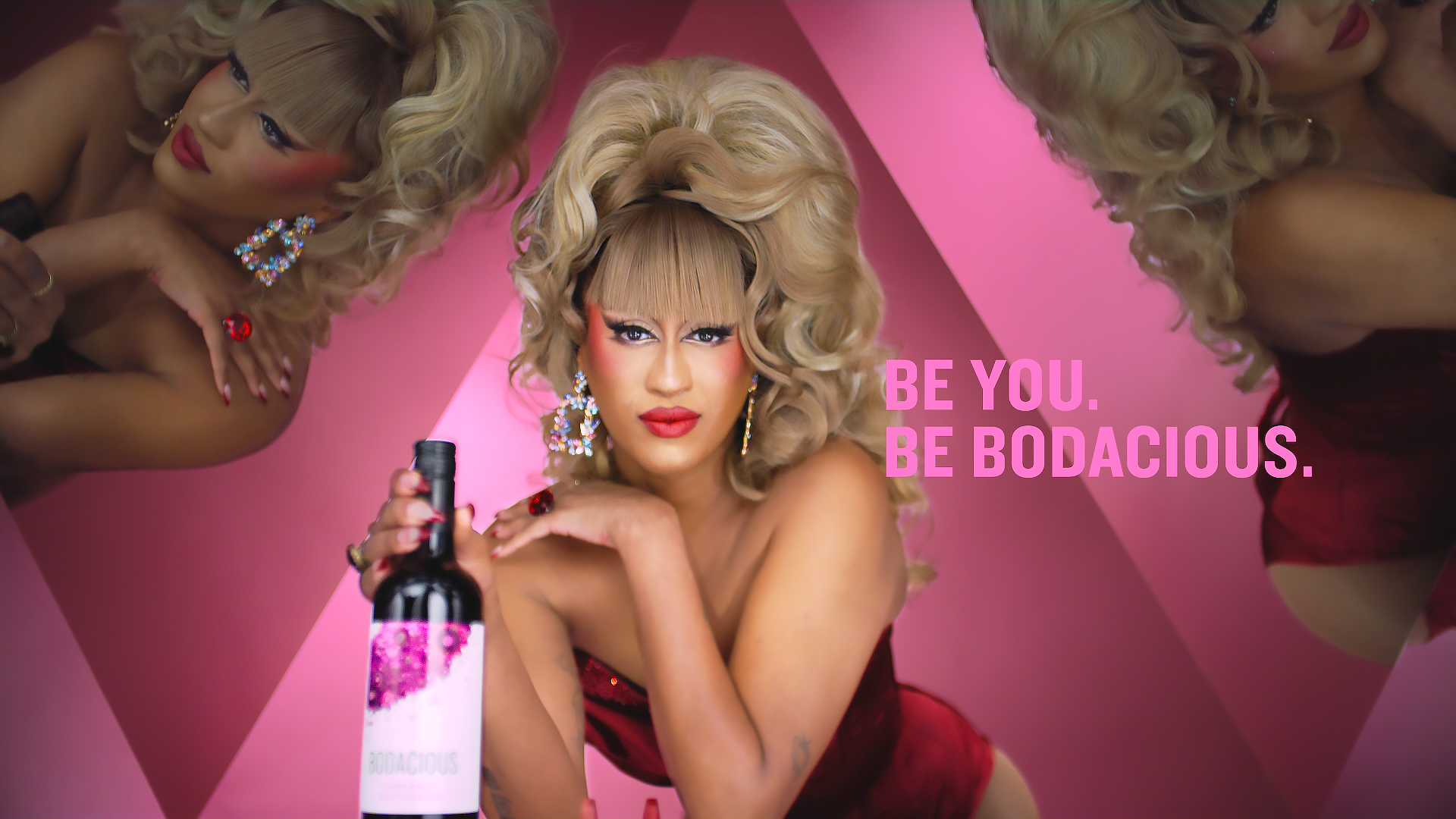 Commercial beauty and lifestyle photography featuring Priyanka, a model for the Bodacious Wines and Shiseido advertising campaign with bold colour, creative lighting and editorial styling.